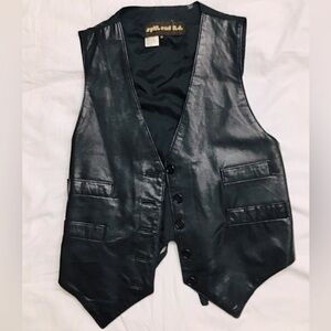 VINTAGE Black Leather Vest UNISEX